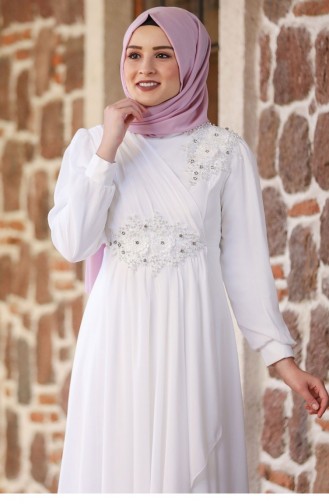 Ecru Hijab Evening Dress 2132