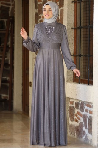 Anthracite Hijab Evening Dress 2161