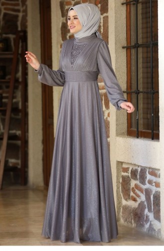Anthracite Hijab Evening Dress 2161