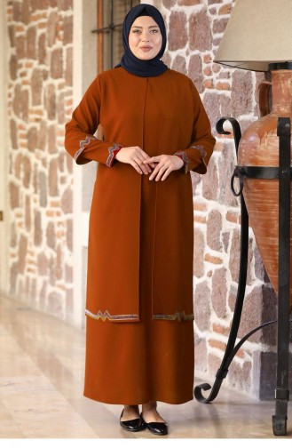 Ziegelrot Hijab-Abendkleider 2423