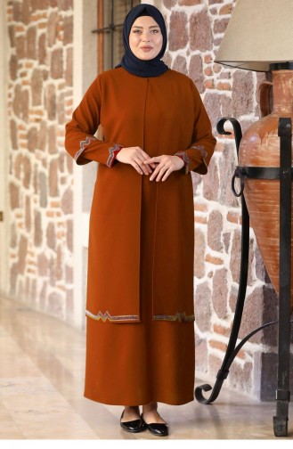 Brick Red Hijab Evening Dress 2423