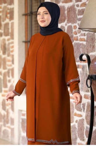 Brick Red Hijab Evening Dress 2423