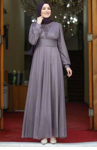 Lavendel-Farbe Hijab-Abendkleider 2438