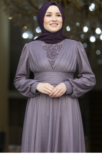 Lavender Color Hijab Evening Dress 2438