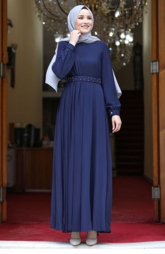 Navy Blue Hijab Evening Dress 2480