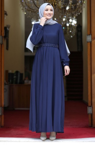 Navy Blue İslamitische Avondjurk 2480