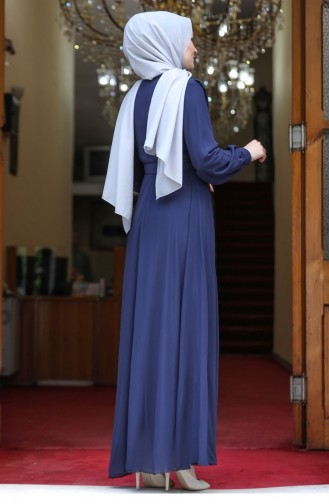 Navy Blue Hijab Evening Dress 2480
