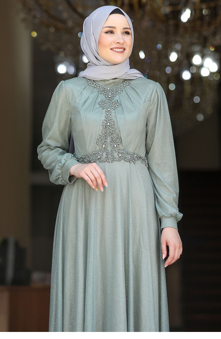 Green Almond Hijab Evening Dress 2482 Sefamerve