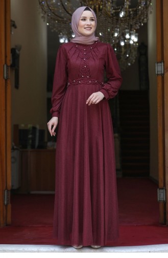 Claret Red Hijab Evening Dress 2485