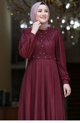 Weinrot Hijab-Abendkleider 2485