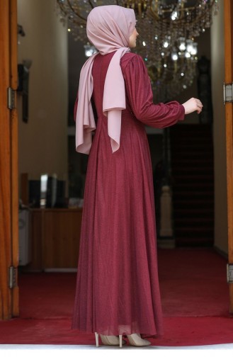 Claret Red Hijab Evening Dress 2485