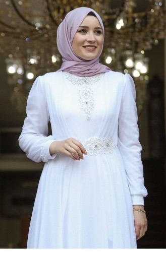 Naturfarbe Hijab-Abendkleider 2506