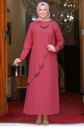 Coral Hijab Evening Dress 2516