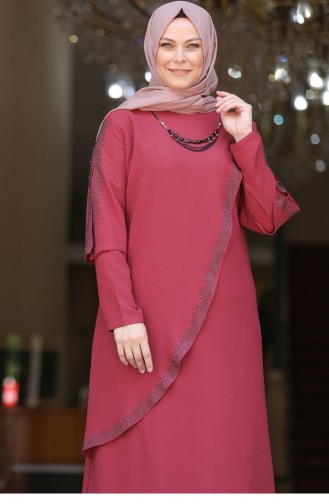 Coral Hijab Evening Dress 2516