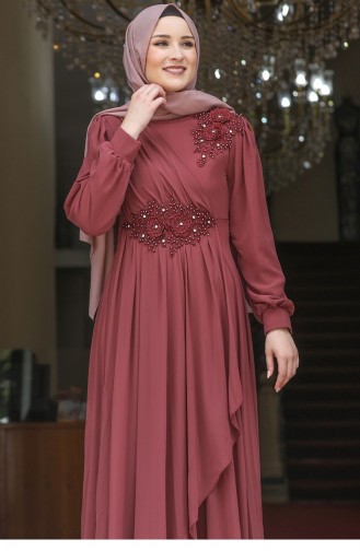 Cinnamon Color Hijab Evening Dress 2531
