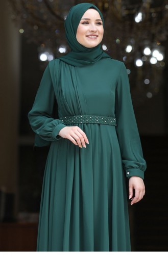 Emerald Green Hijab Evening Dress 2534