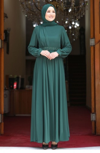 Emerald Green Hijab Evening Dress 2534