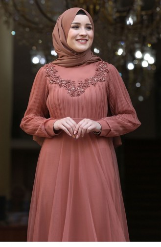 Cinnamon Color Hijab Evening Dress 2598