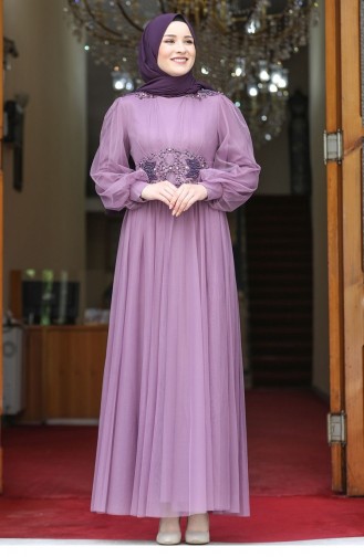Lavender Color Hijab Evening Dress 2602