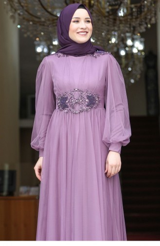 Lavender Color Hijab Evening Dress 2602