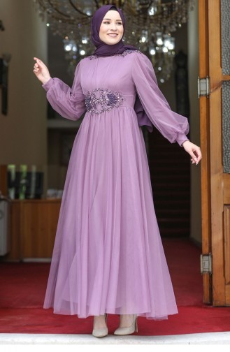 Lavender Color Hijab Evening Dress 2602