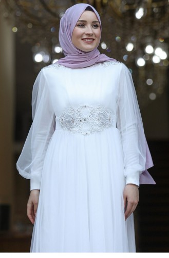 Naturfarbe Hijab-Abendkleider 2605