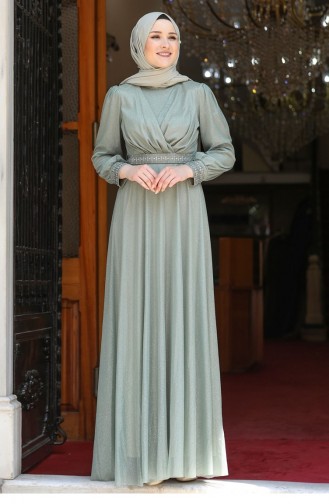 Green Almond Hijab Evening Dress 2609