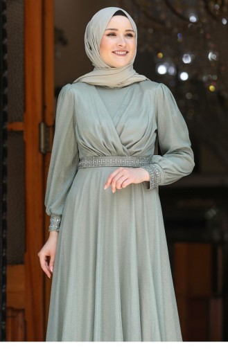 Green Almond Hijab Evening Dress 2609