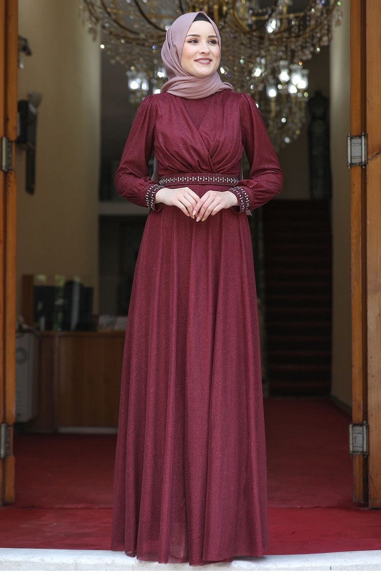 Claret Red Hijab Evening Dress 2613 Sefamerve