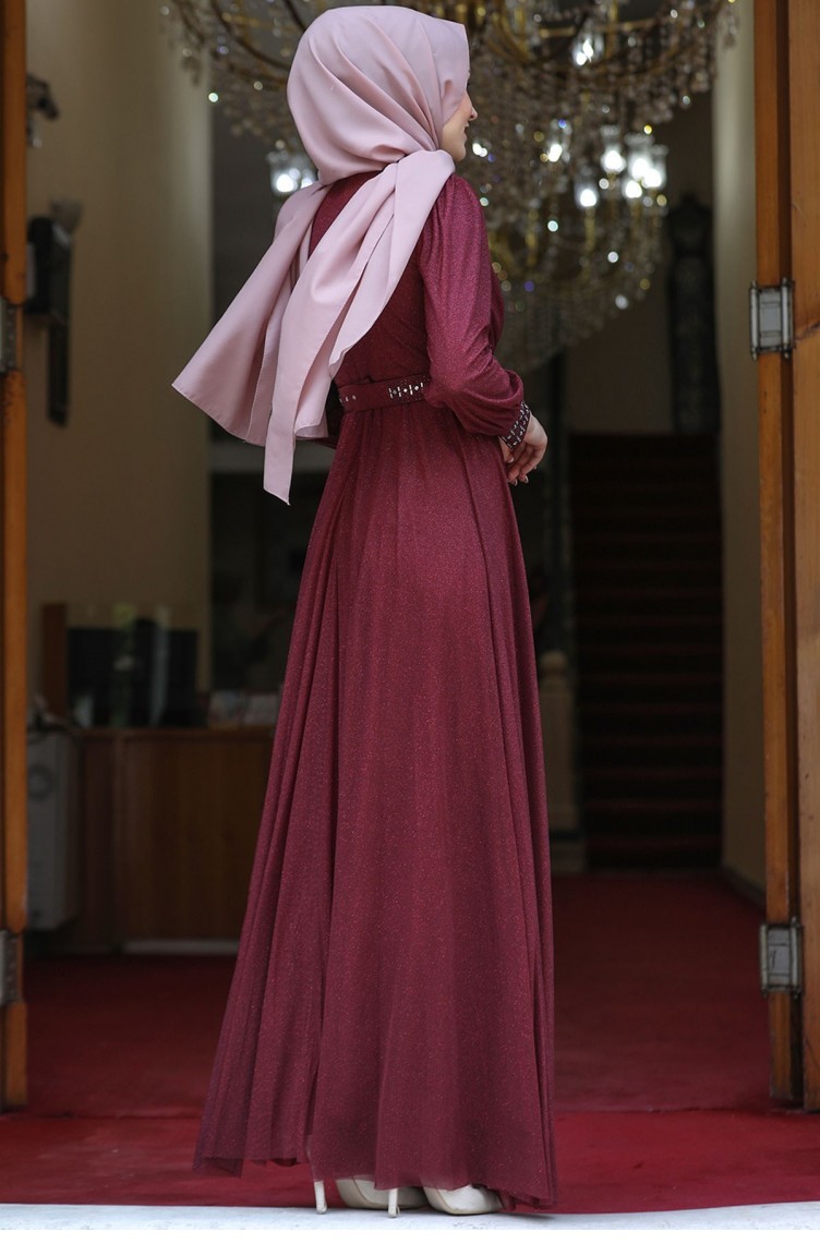 Claret Red Hijab Evening Dress 2613 Sefamerve