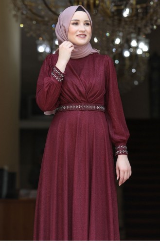 Claret Red Hijab Evening Dress 2613