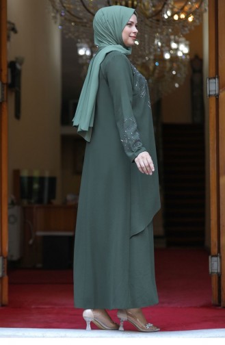 Khaki Hijab Evening Dress 2628