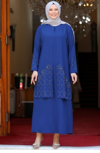 Indigo Hijab-Abendkleider 2640