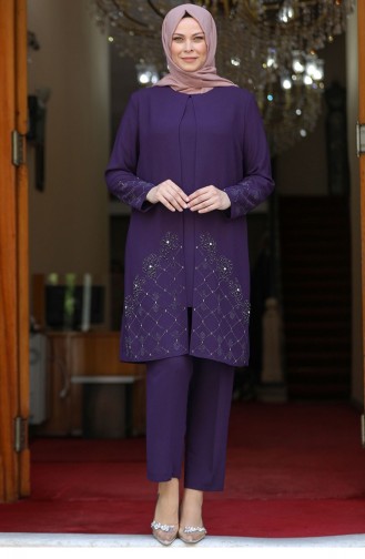 Plum Hijab Evening Dress 2650