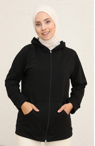 İki İplik Fermuarlı Sweatshirt 1055-01 Siyah