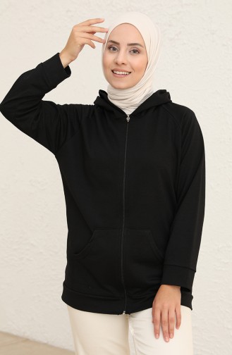 İki İplik Fermuarlı Sweatshirt 1055-01 Siyah