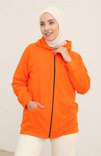 İki İplik Fermuarlı Sweatshirt 1055-03 Oranj