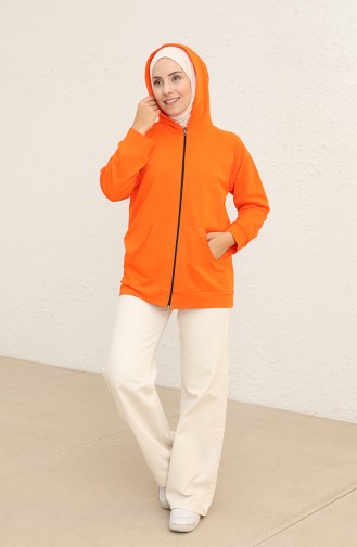 İki İplik Fermuarlı Sweatshirt 1055-03 Oranj