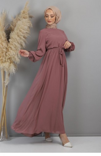 Beige-Rose Hijab-Abendkleider 12002.Gül Kurusu