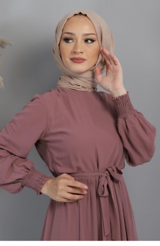 Beige-Rose Hijab-Abendkleider 12002.Gül Kurusu