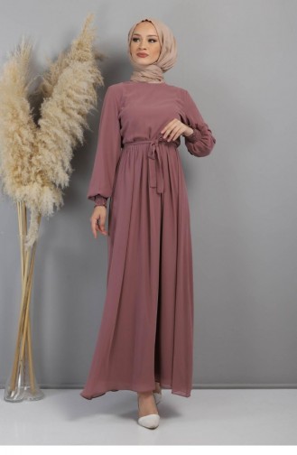 Beige-Rose Hijab-Abendkleider 12002.Gül Kurusu
