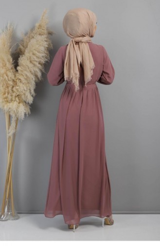 Beige-Rose Hijab-Abendkleider 12002.Gül Kurusu