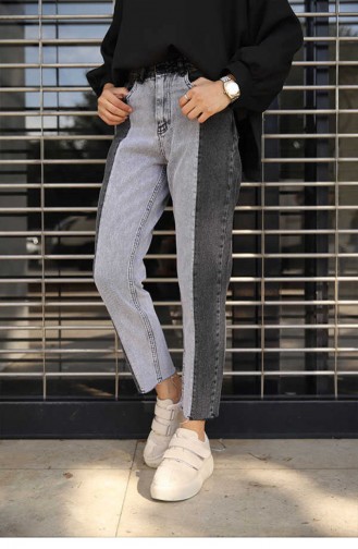 İki Renkli Siyah Denim Pantolon 210668
