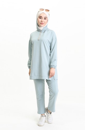 Taş Detaylı İkili Takım Buz Mavi (70050-024)