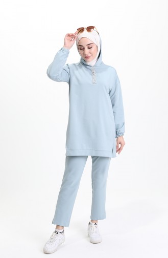 Taş Detaylı İkili Takım Buz Mavi (70050-024)