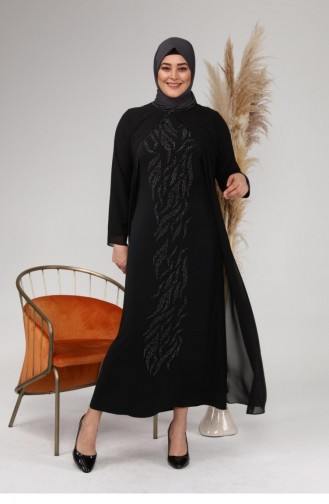 Kadın Büyük Beden İşlemeli Ve Desenli Abiye Takım Elbise 4580 Siyah