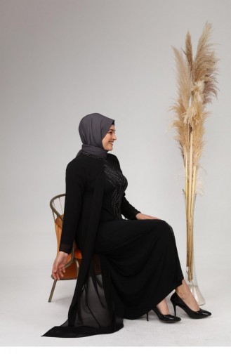 Black Hijab Evening Dress 4580.Siyah