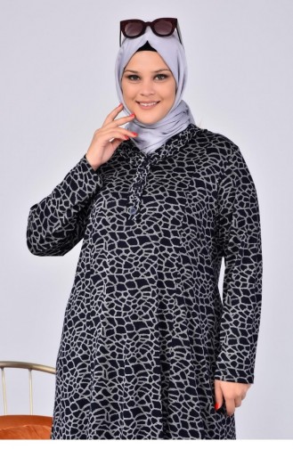 Kadın Büyük Beden Yakası Fırfırlı Tesettür Anne Elbisesi Yakma Yapmaz Terletmez 4747 Lacivert