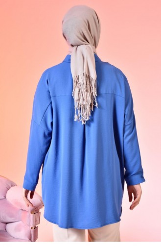 Kadın Oversize Gömlek Tunik Ayrobin Sağlıklı Kumaş 4985 İndigo
