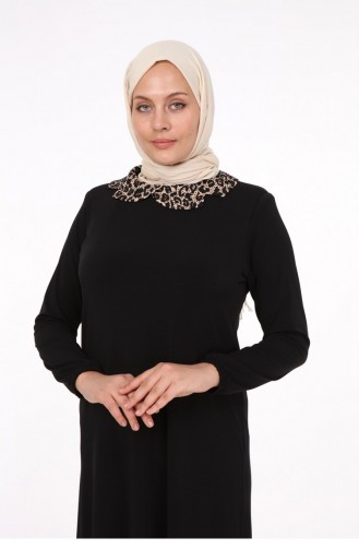 Kadın Siyah Yakası Taşlı Sandy Tiril Rahat Kesim Tunik 7001 Siyah